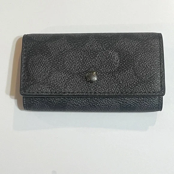 Coach Four Ring Key holder with card case in Signature canvas Black/Gray - Picture 3 of 6